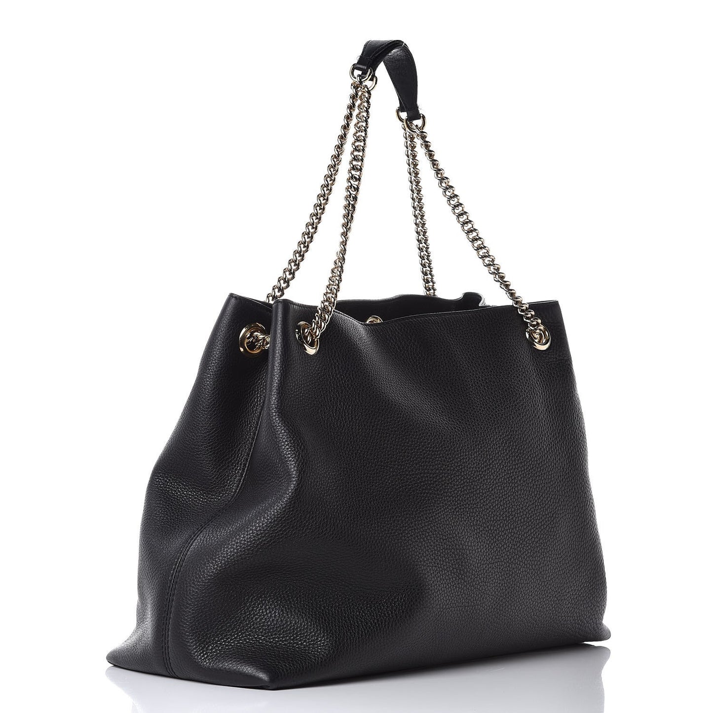 Pebbled Calfskin Large Soho Chain Shoulder Bag Black