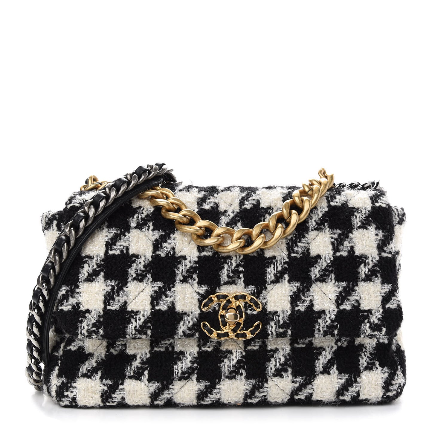 Tweed Quilted Large Chanel 19 Flap Black Ecru White
