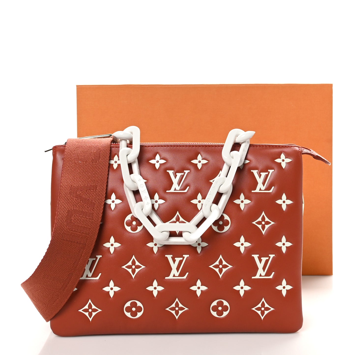 Lambskin Embossed Monogram Coussin PM Terracotta Brown