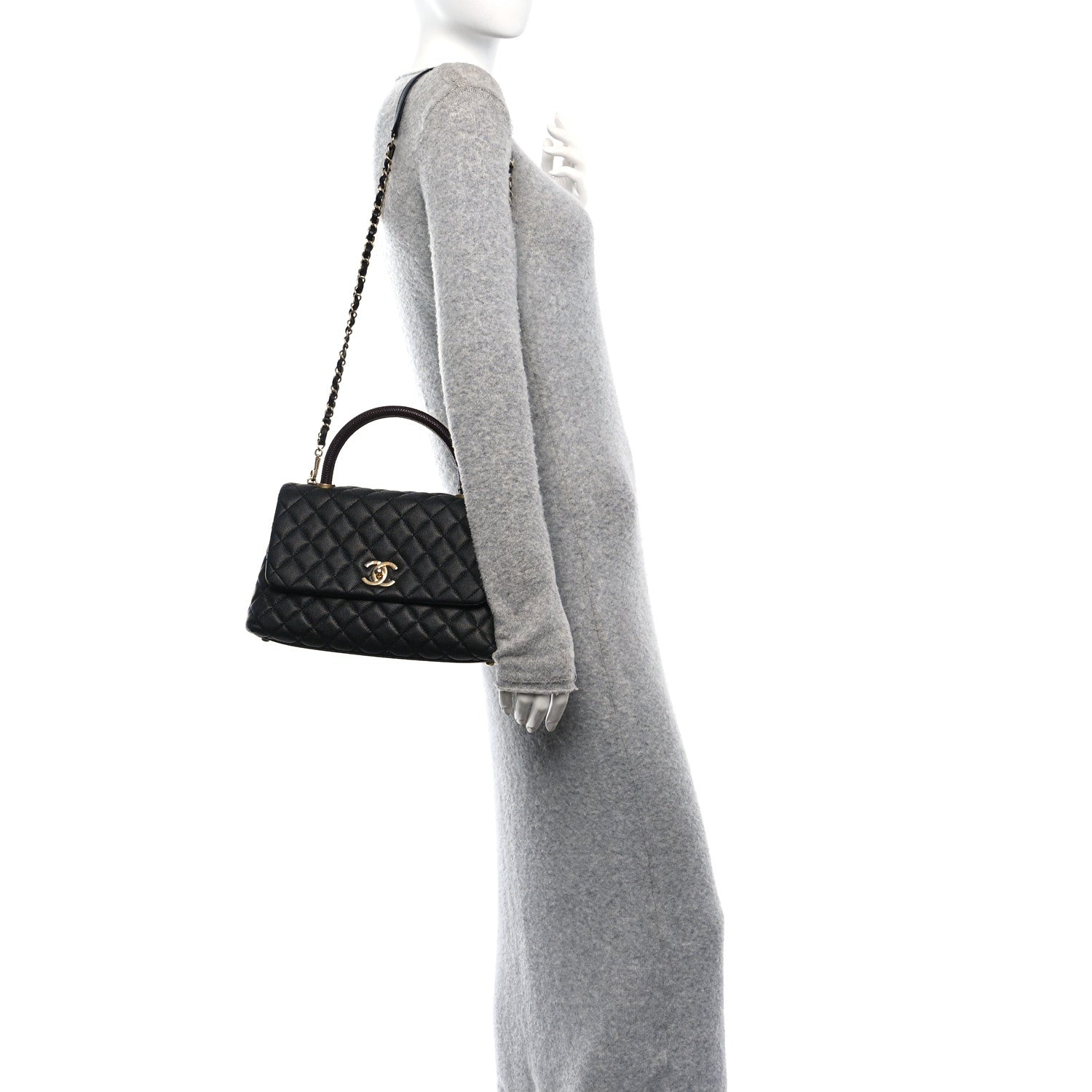 Chanel Caviar Lizard Embossed Quilted Small Coco Handle Flap Black 2 of 11