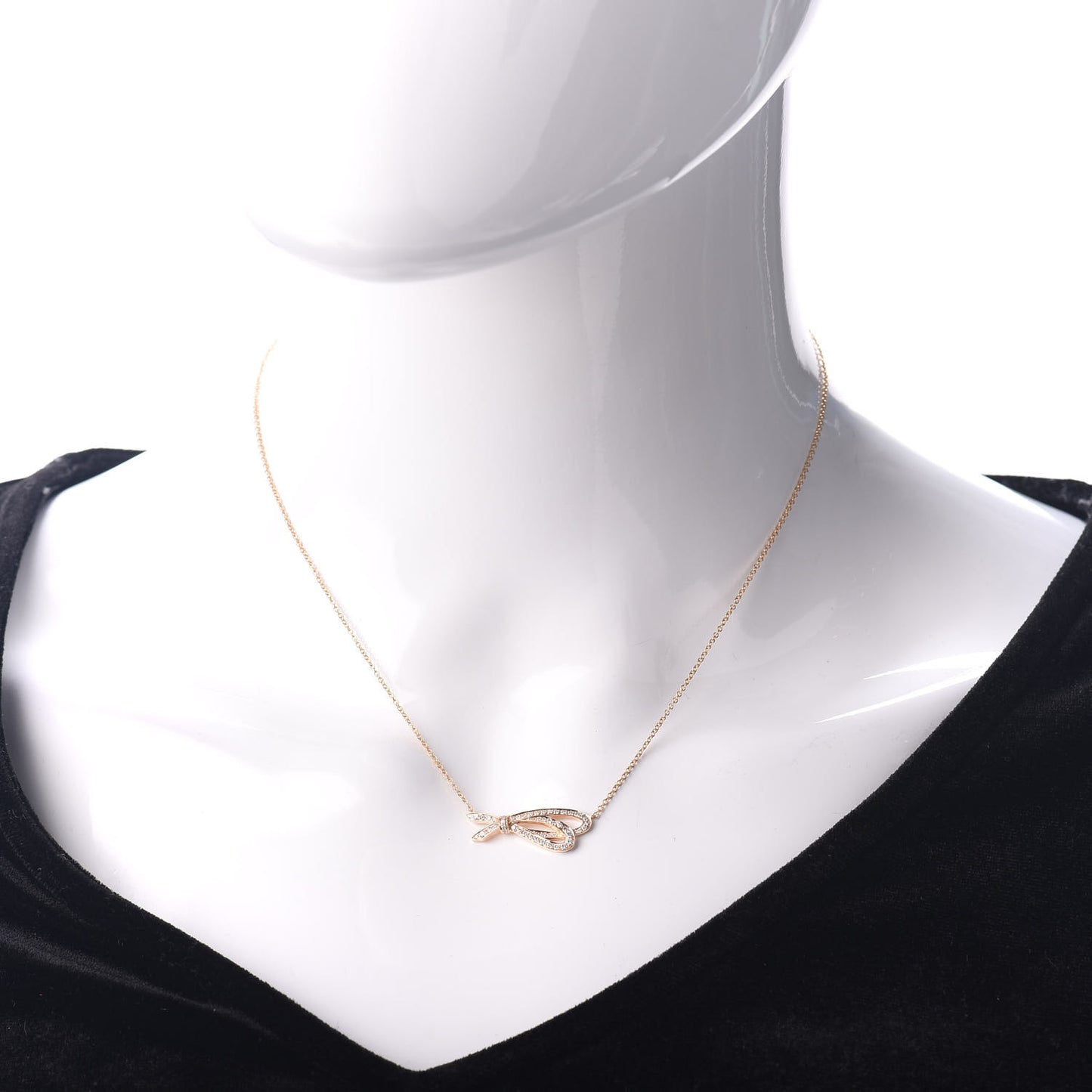 18K Rose Gold Diamond Bow Pendant Necklace