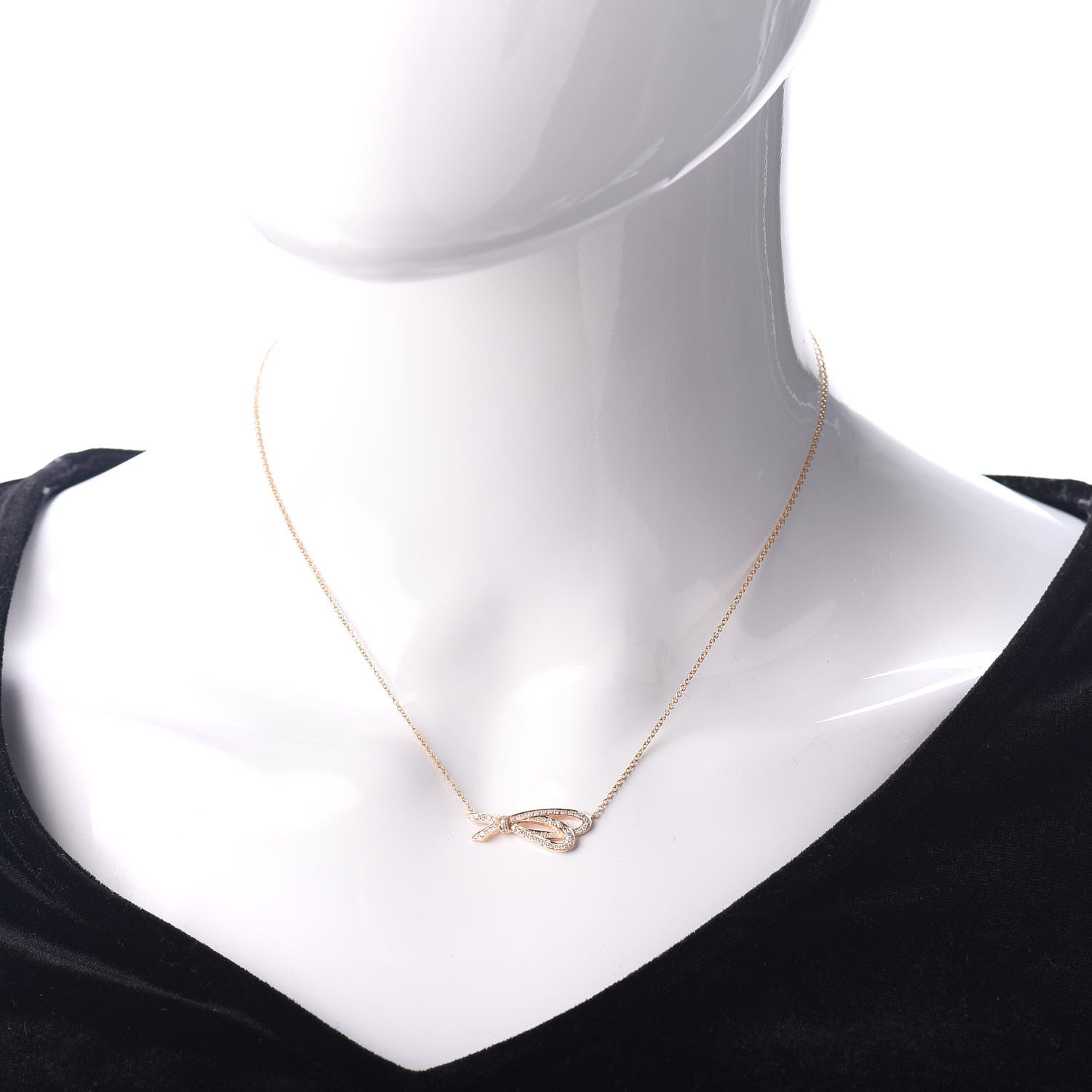 Tiffany 18K Rose Gold Diamond Bow Pendant Necklace 2 of 4