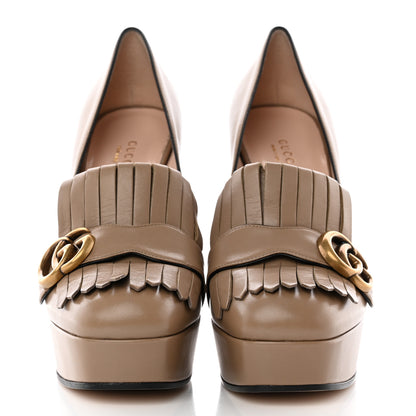 Gucci Malaga Kid GG Marmont Fringe Platform High Heel Loafer Pumps 38 Mud 2 of 15