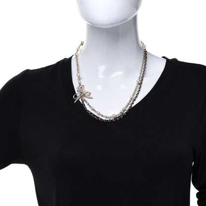 Chanel Calfskin Pearl Metal CC Bow Necklace Gold White Black 2 of 6
