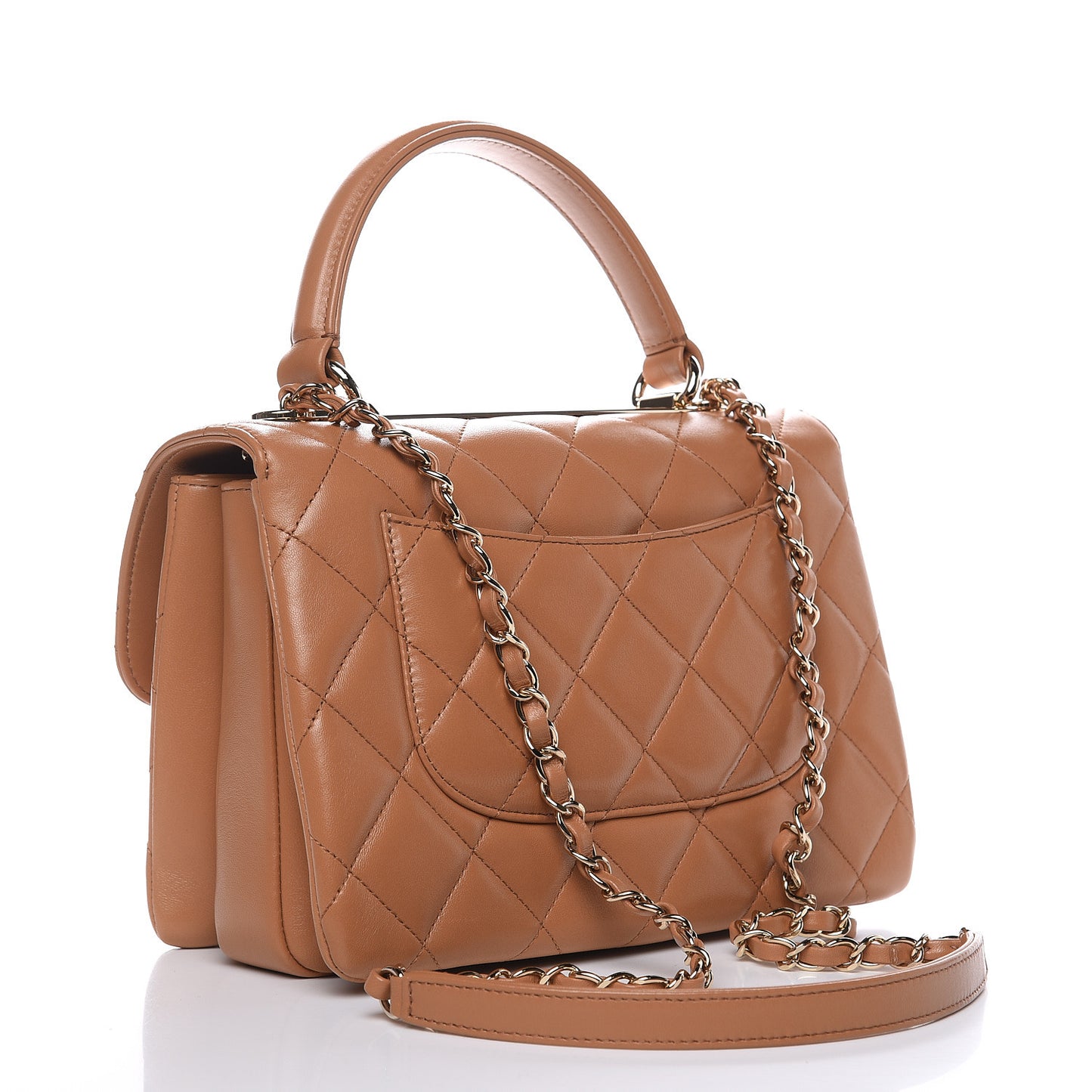 Lambskin Quilted Small Trendy CC Flap Dual Handle Bag Camel