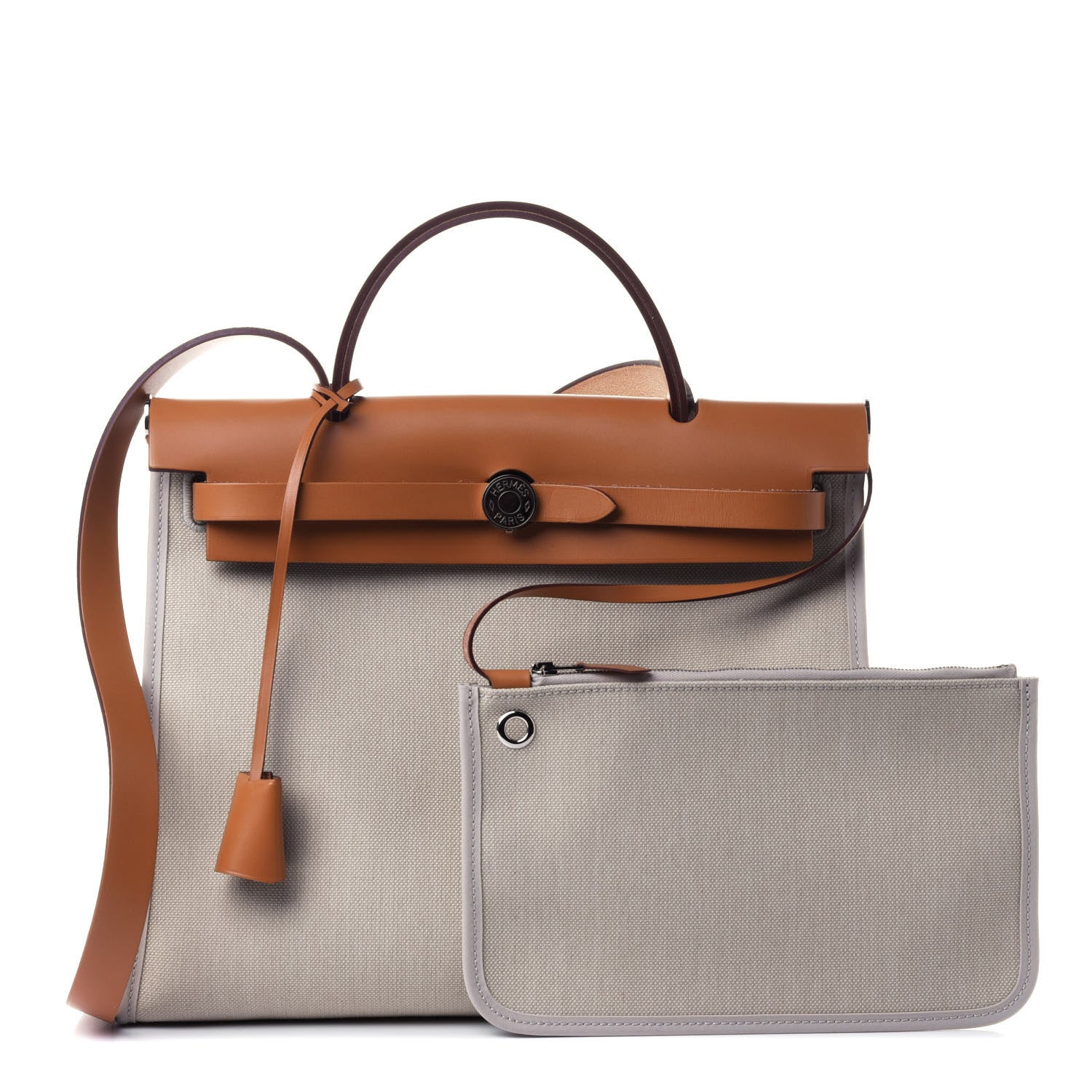 Hermes Military Toile Vache Hunter Herbag Zip 31 PM Beton Naturel 1 of 4