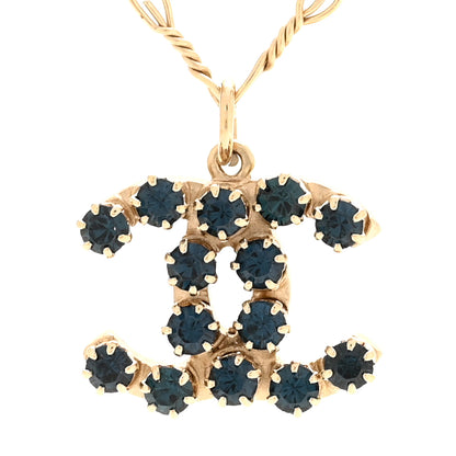 Chanel Glitter Resin Crystal CC Necklace Gold Blue 4 of 7