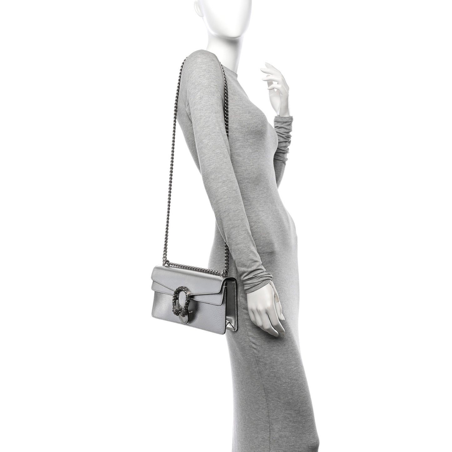 Metallic Textured Calfskin Crystal Small Dionysus Shoulder Bag Silver