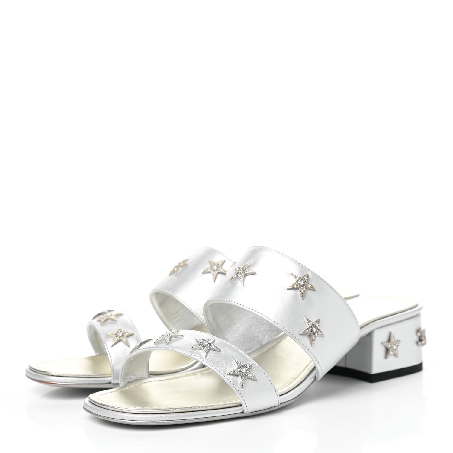 Chanel Iridescent Calfskin Crystal Stars Sandals 37 Silver 3 of 12