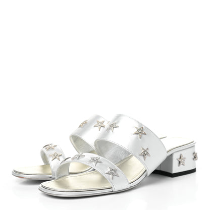 Chanel Iridescent Calfskin Crystal Stars Sandals 37 Silver 3 of 12