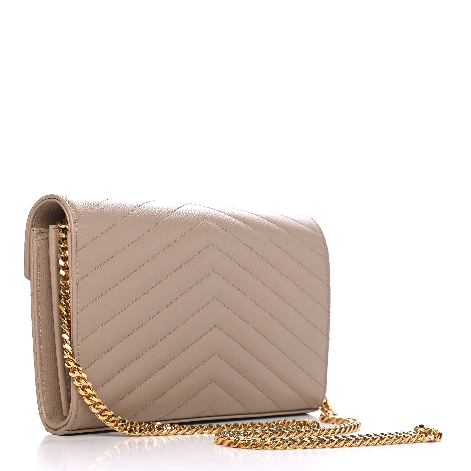 Saint Laurent Grain De Poudre Matelasse Chevron Monogram Chain Wallet Nude Powder 2 of 4