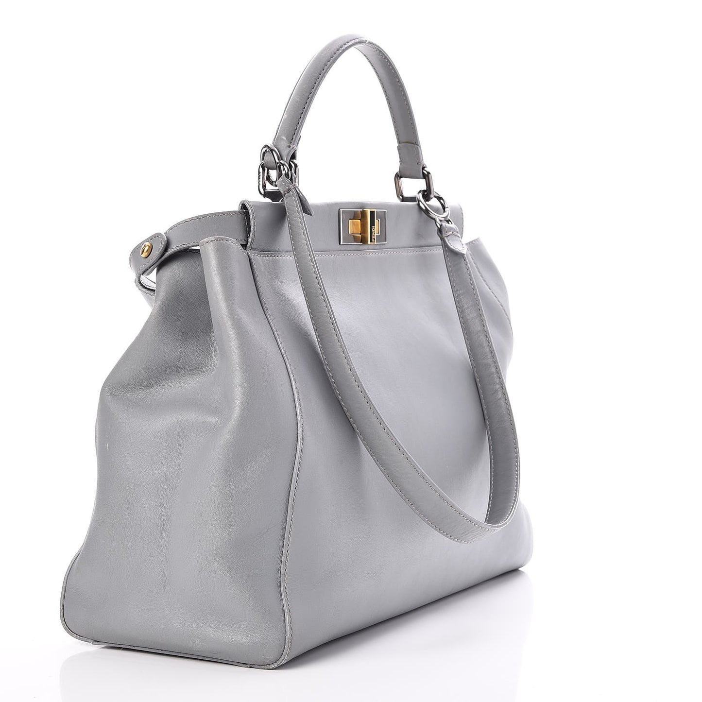 Vitello Suede Large Peekaboo Iconic Satchel Grigio Chiaro