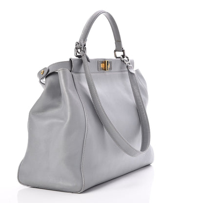Fendi Vitello Suede Large Peekaboo Iconic Satchel Grigio Chiaro 3 of 10