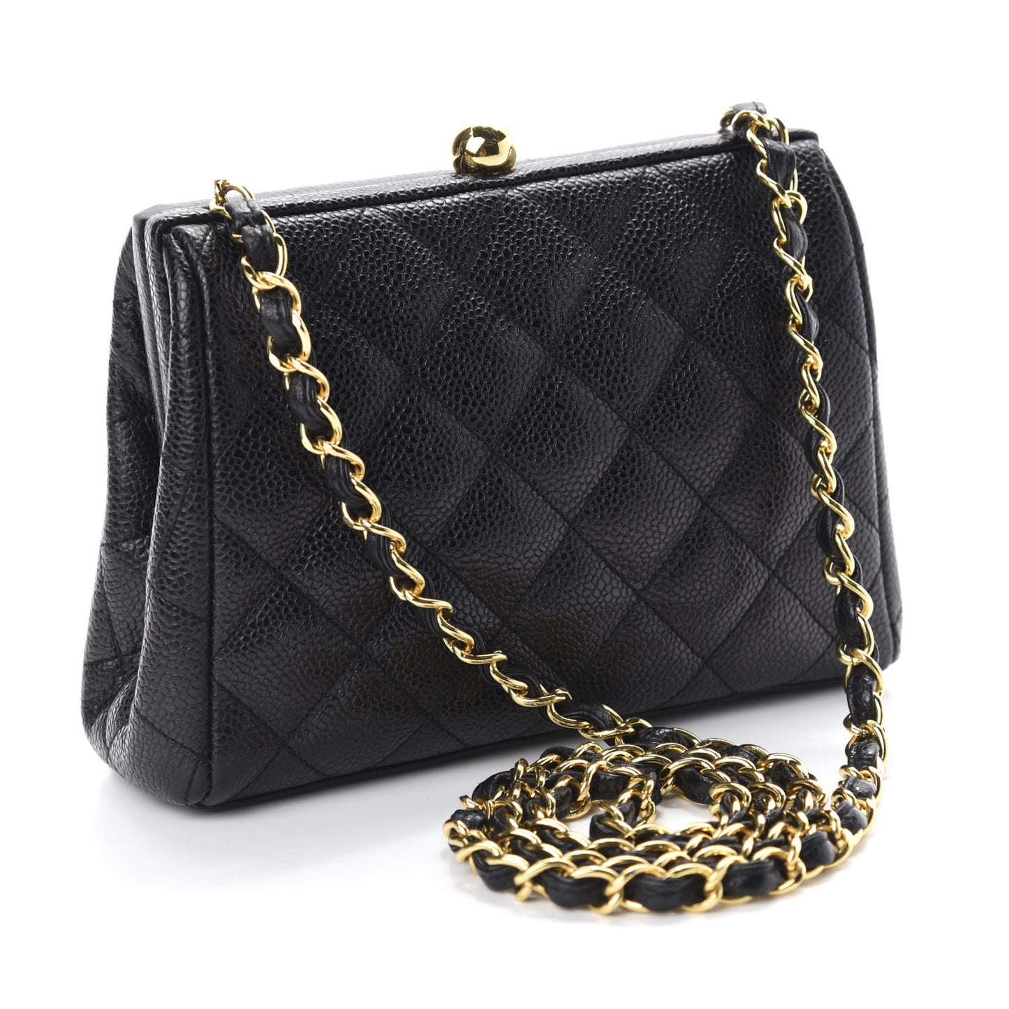 Caviar Quilted Frame Evening Bag Black