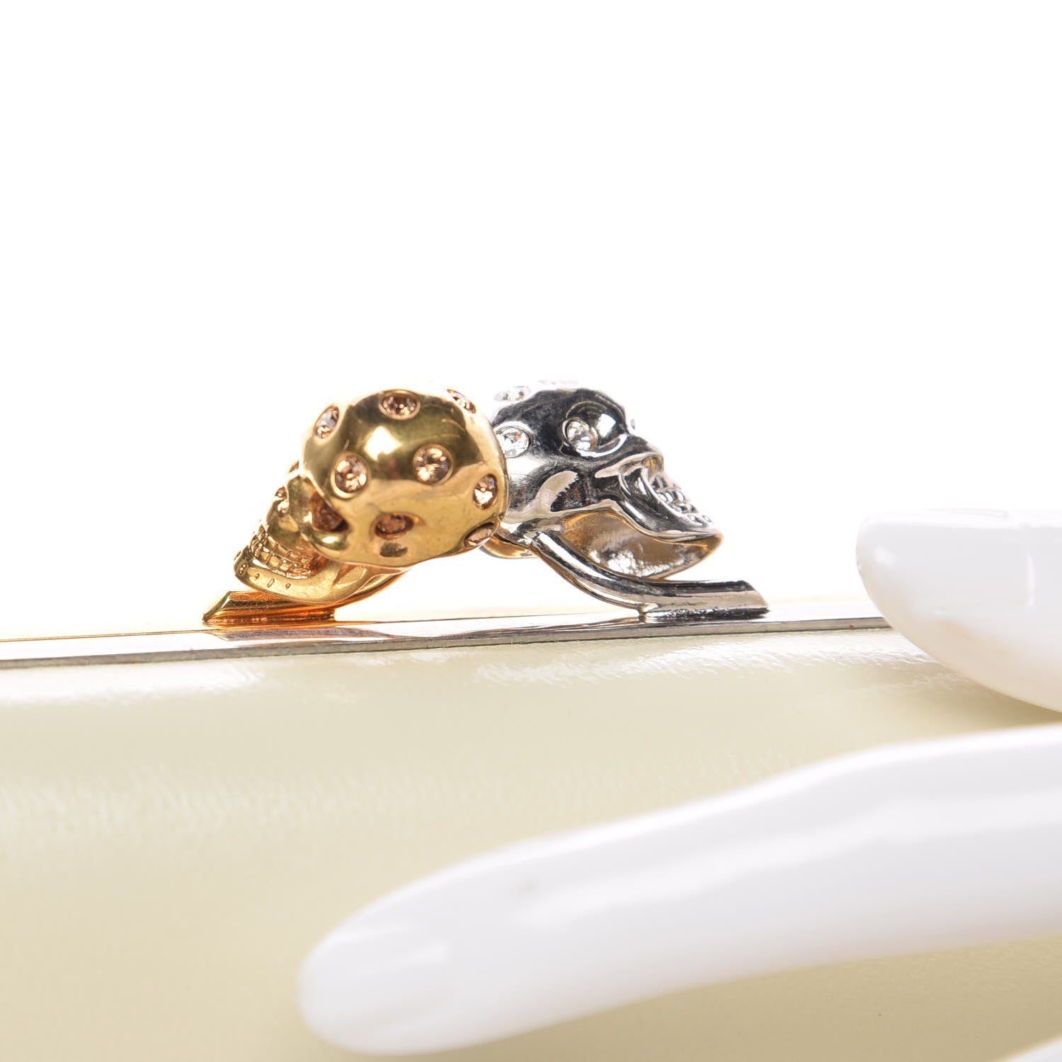 Alexander McQueen Lambskin Twin Skull Box Clutch White Black 11 of 12