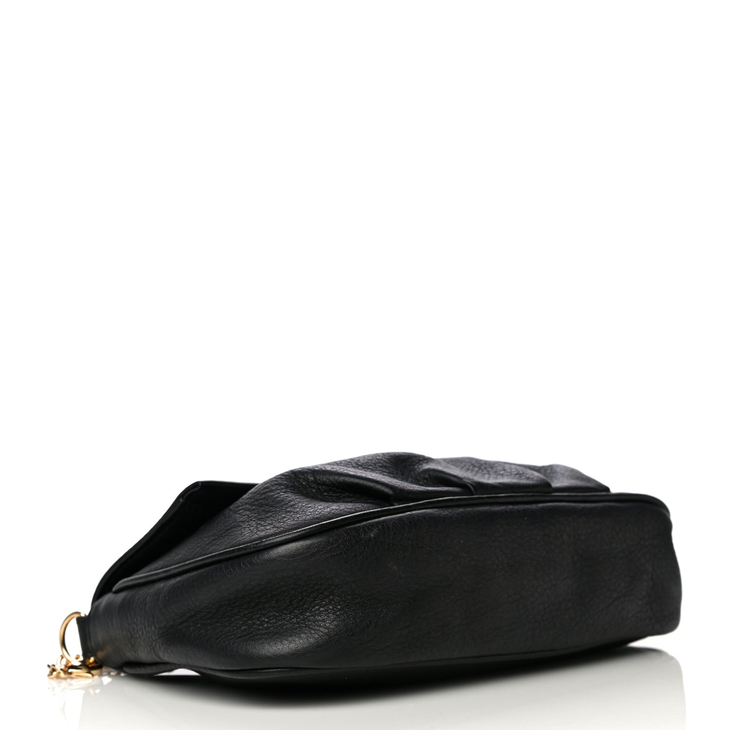 Vitello Flamingo Enamel Fendista Pouchette Crossbody Black