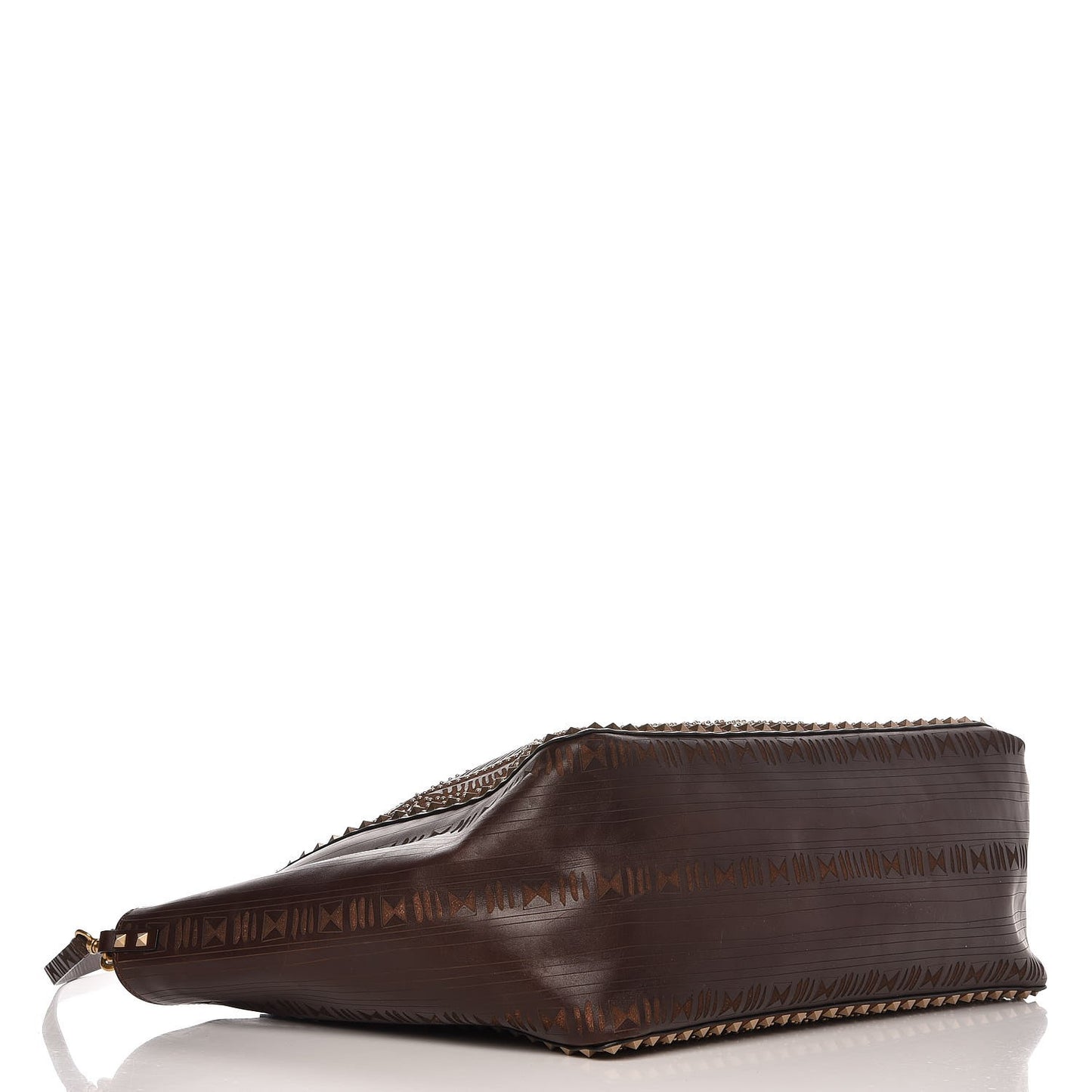 Calfskin Canvas Elephant Embossed Medium Rockstud Reversible Tote Brown