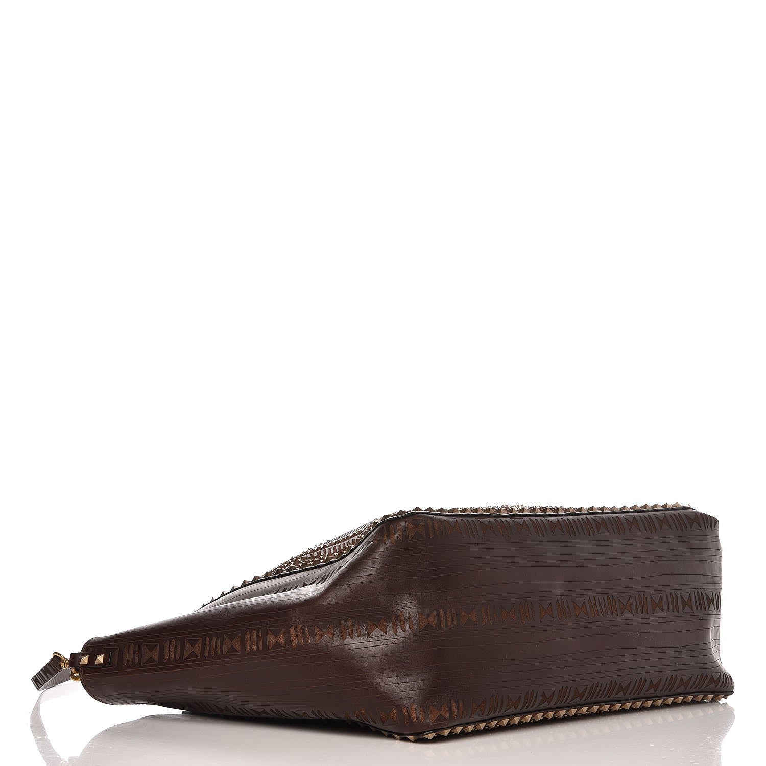 Valentino Garavani Calfskin Canvas Elephant Embossed Medium Rockstud Reversible Tote Brown 6 of 11