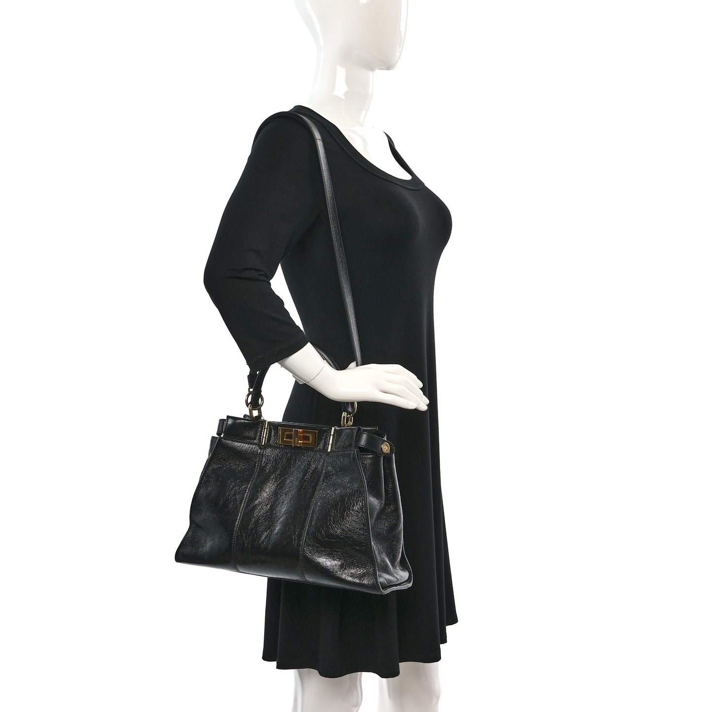 Agnello Old Shine Medium Peekaboo Iconic Satchel Black