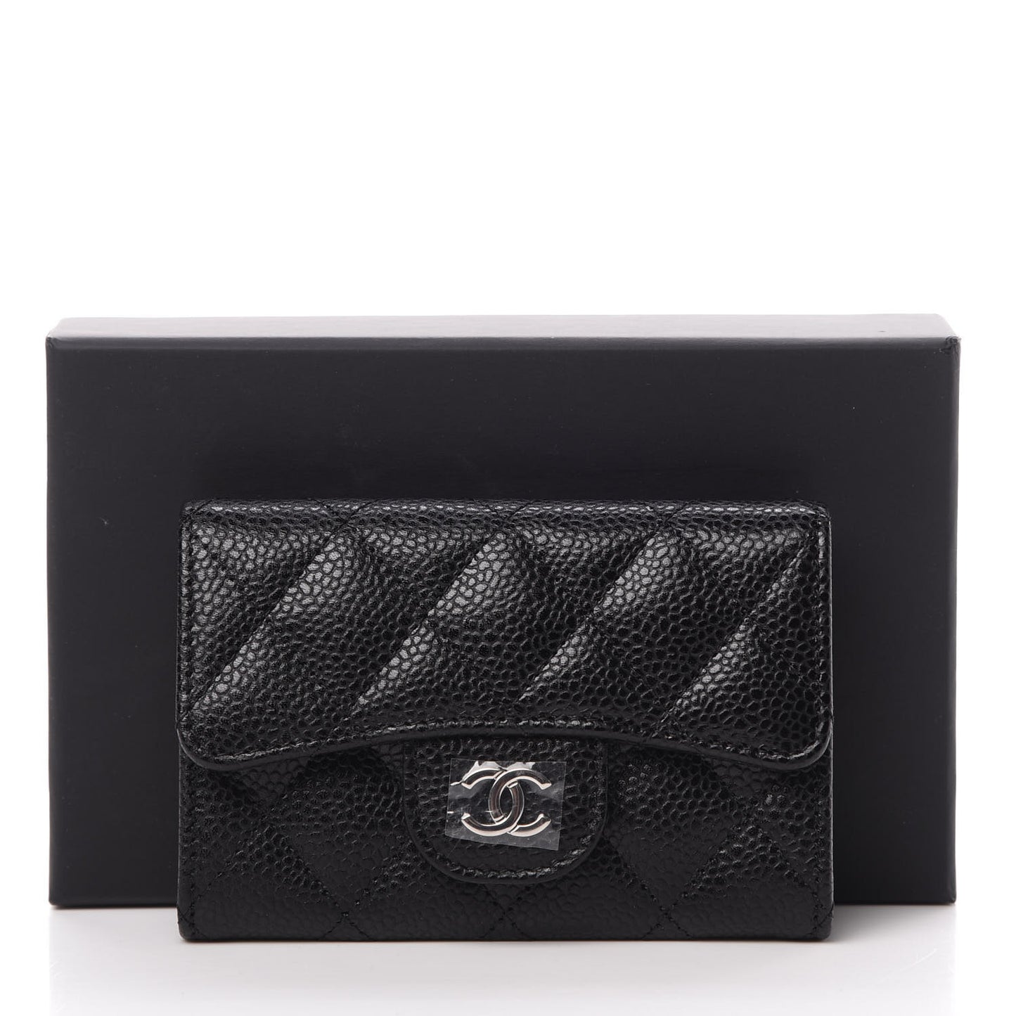 Caviar Quilted Flap Card Holder Black