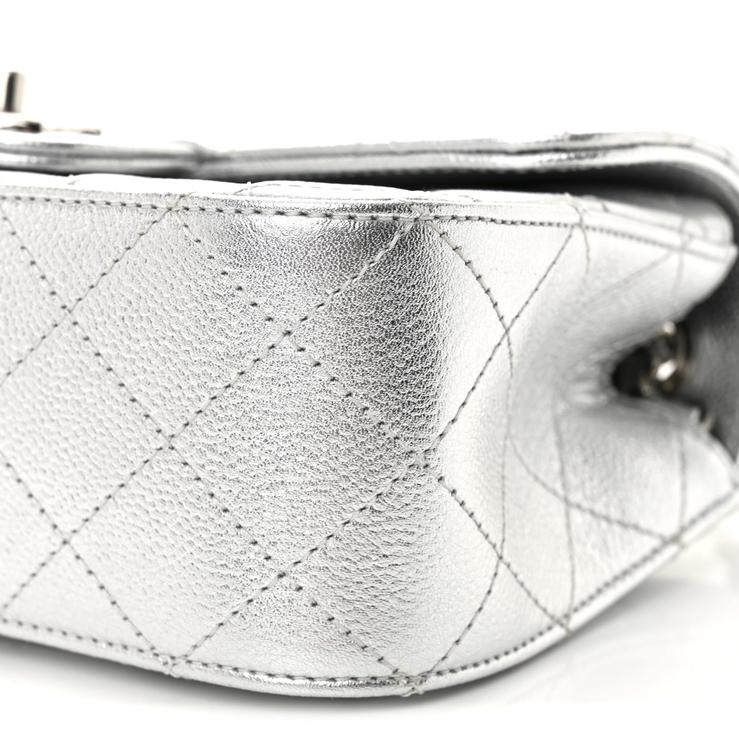 Metallic Caviar Quilted Mini Rectangular CC Slide Flap Silver