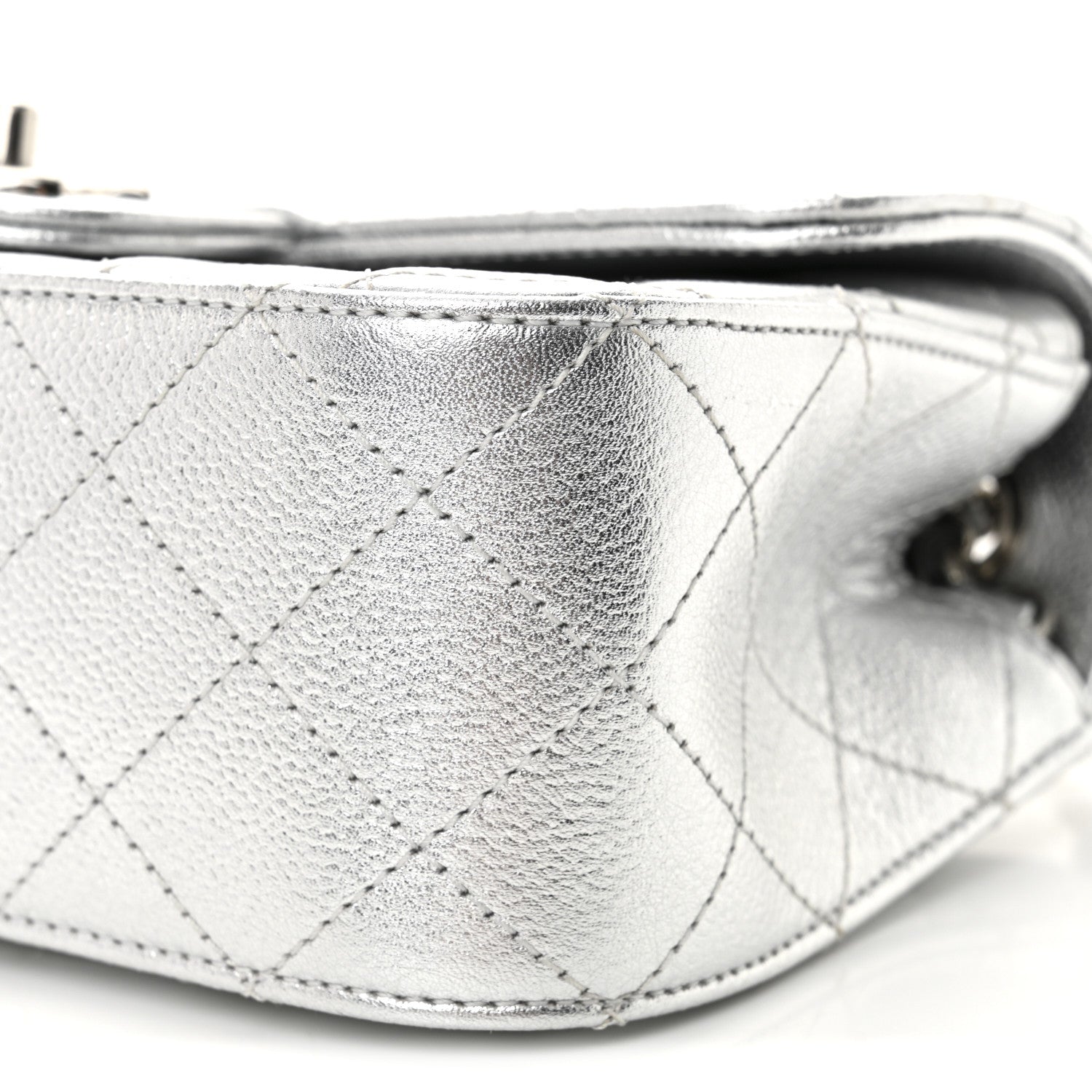 Chanel Metallic Caviar Quilted Mini Rectangular CC Slide Flap Silver 10 of 11