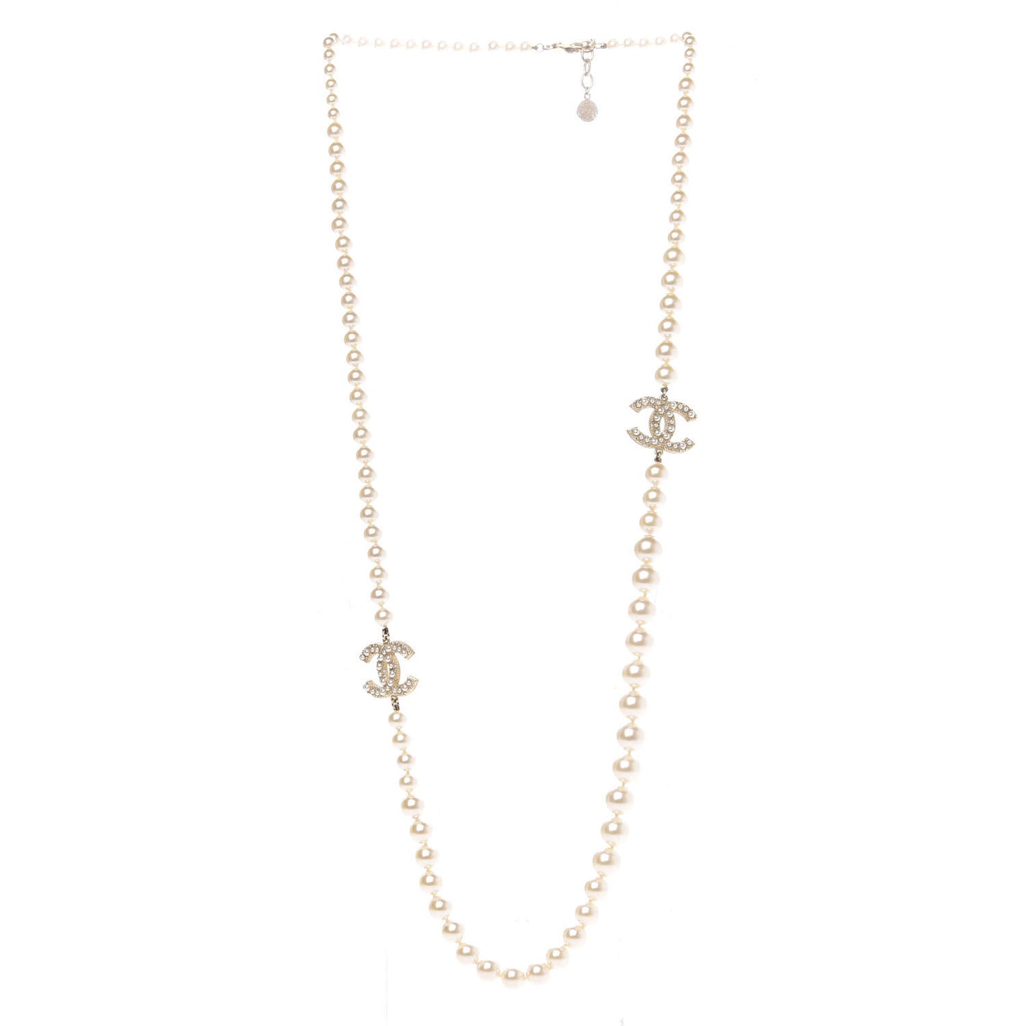Graduated Pearl CC Long Necklace Light Gold