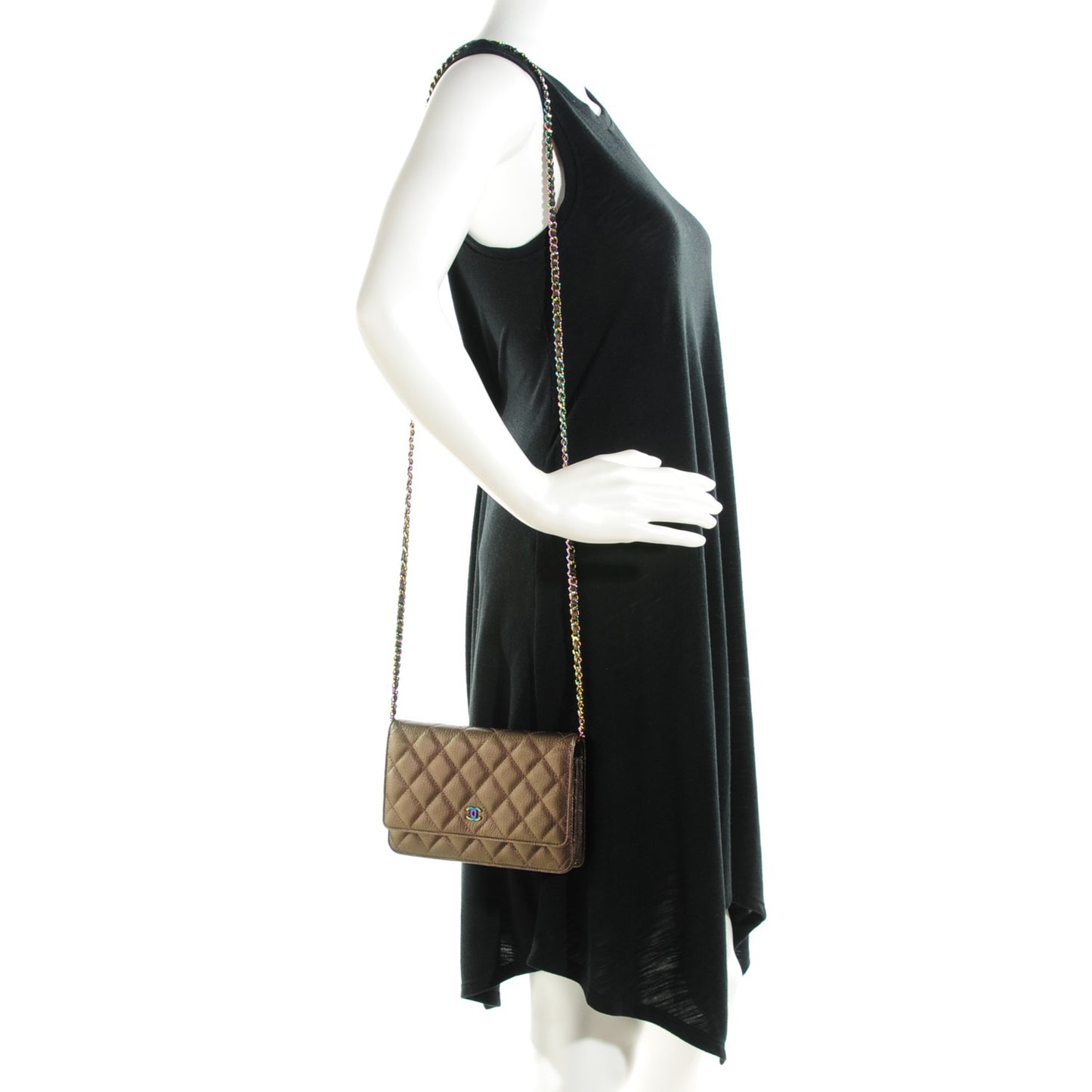 Iridescent Goatskin Quilted Wallet On Chain WOC Dark Bronze