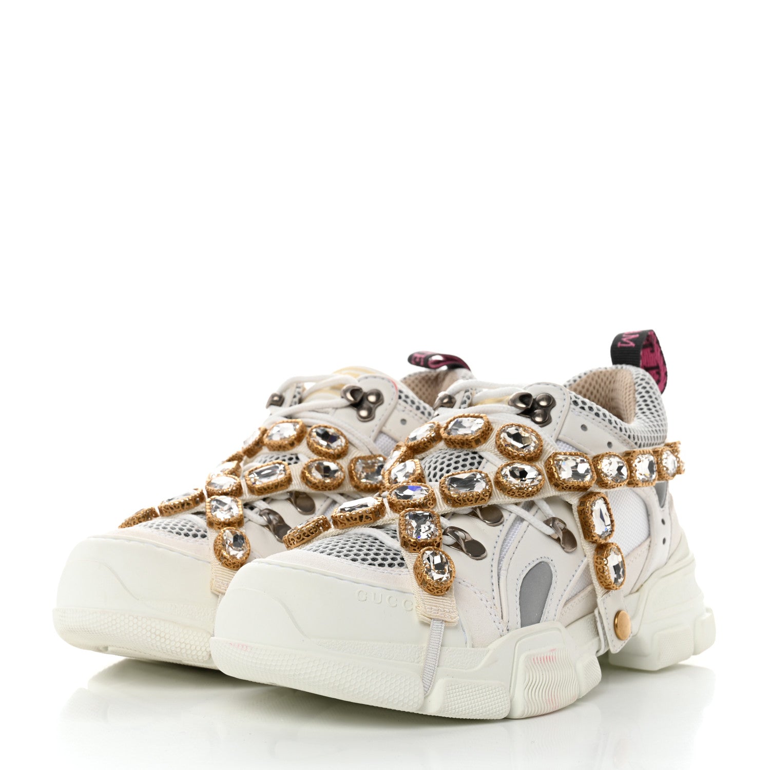 Gucci X SEGA Mesh Calfskin Suede Removable Crystals Womens Flashtrek Sneakers 38.5 Great White 3 of 8