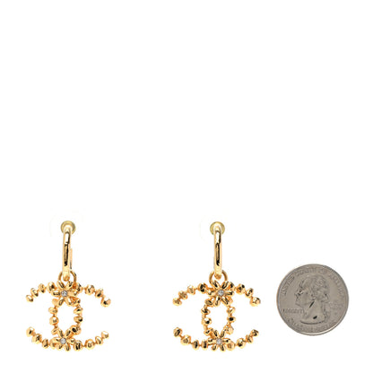 Chanel Metal Bead Crystal CC Drop Earrings Gold 2 of 4
