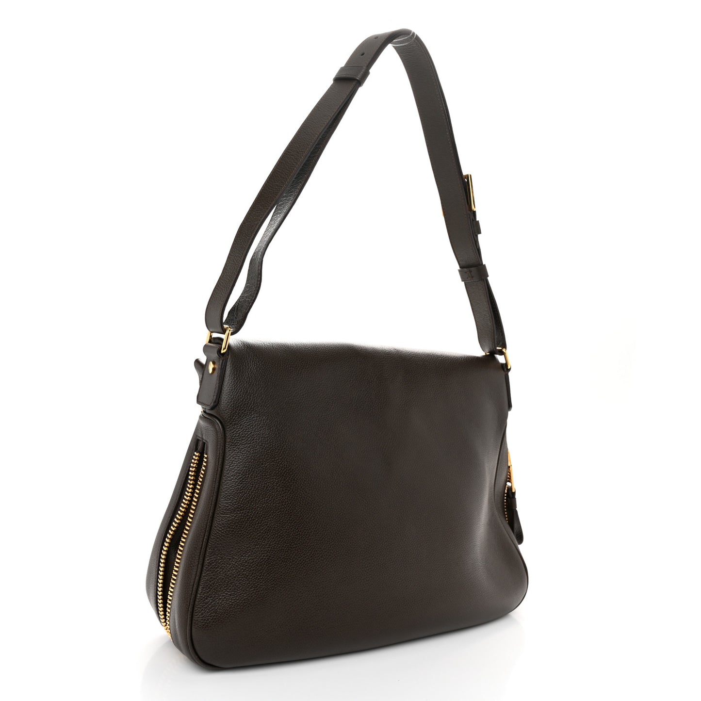 Grained Calfskin Large Jennifer Crossbody Bag Brown