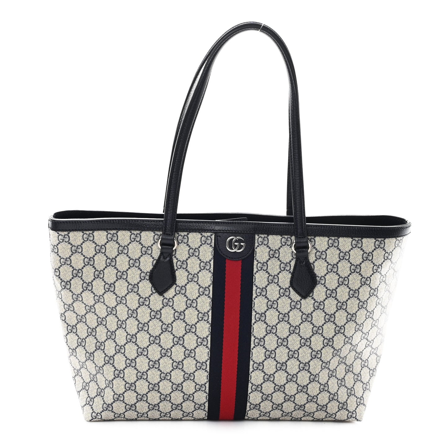 GG Supreme Monogram Textured Calfskin Web Medium Ophidia Shopping Tote Beige Blue