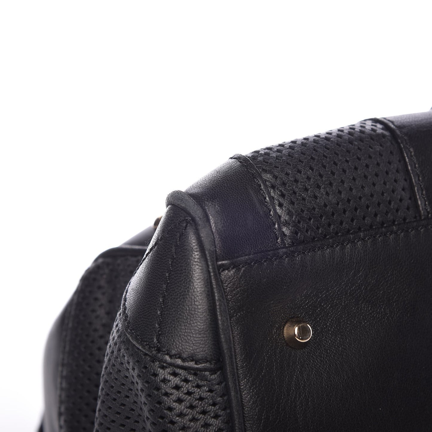 Perforated Calfskin Madonna Satchel Black