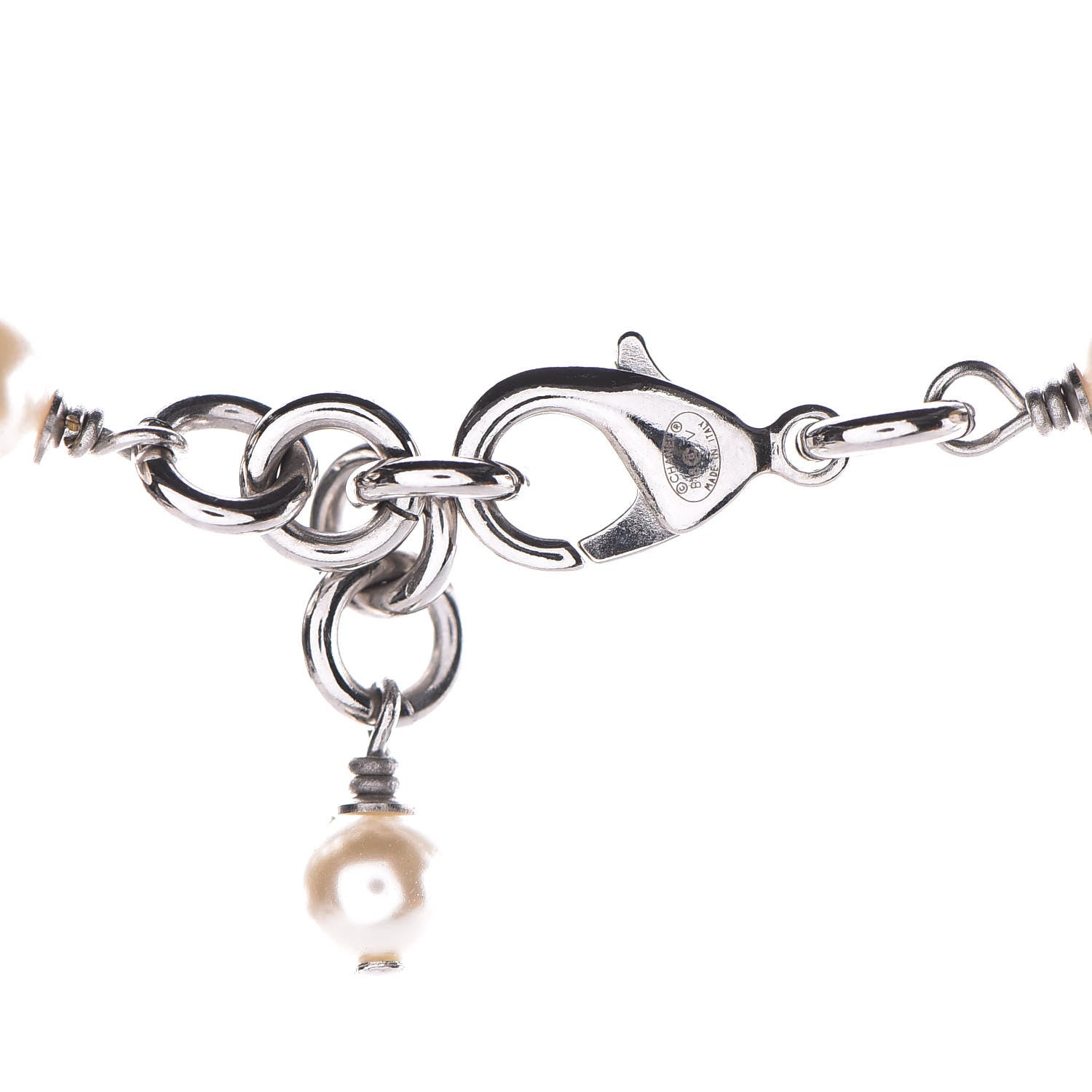 Chanel Crystal Pearl CC Long Necklace Silver 4 of 7