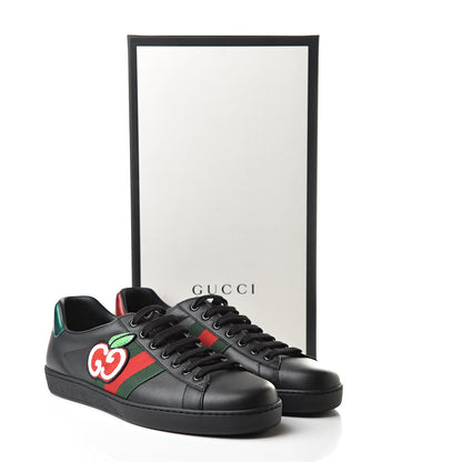 Gucci Calfskin Web GG Apple Embroidered Mens Ace Sneakers 9 Black 10 of 10