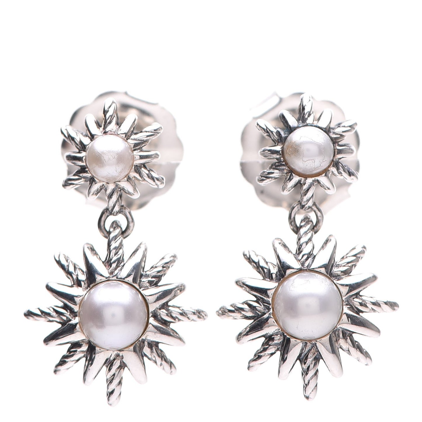 Sterling Silver Pearl Starburst Drop Earrings