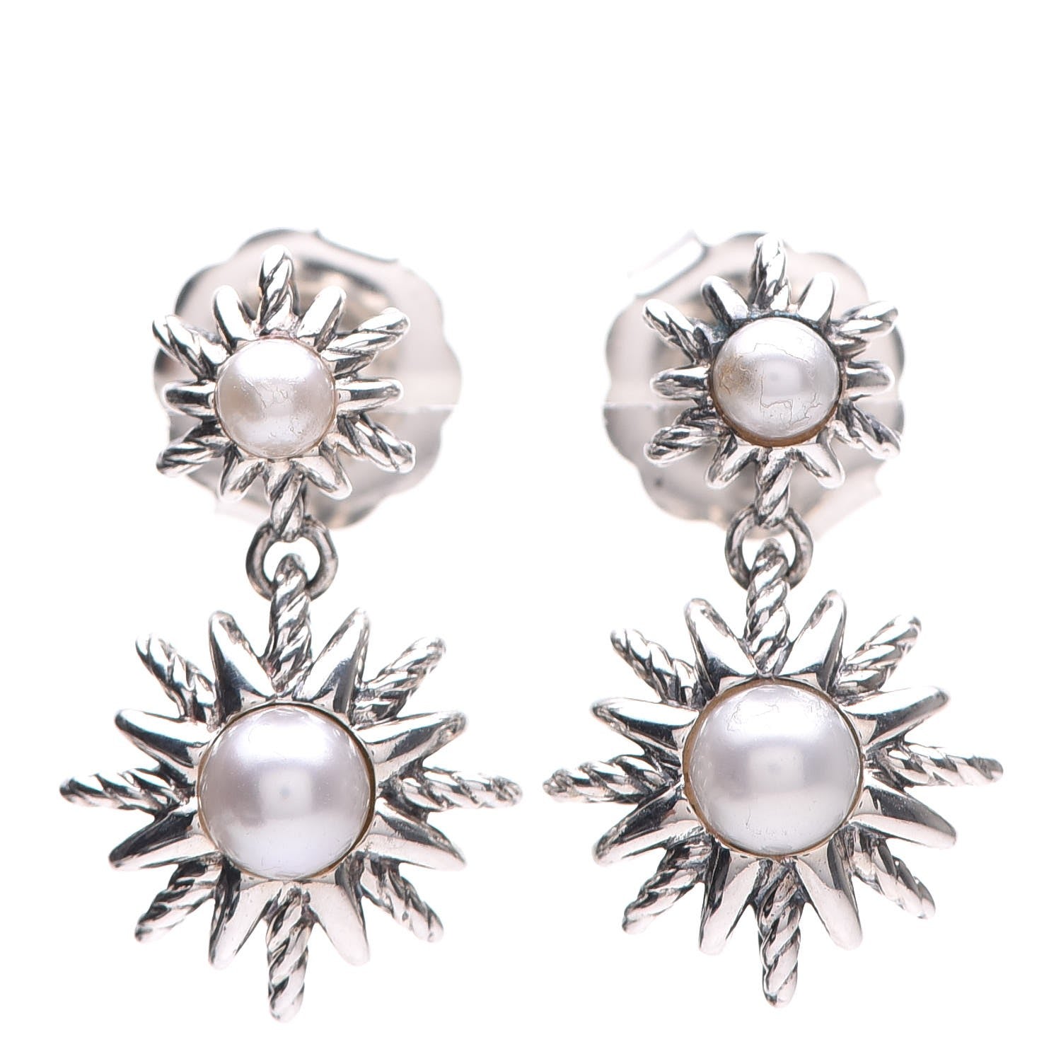 David Yurman Sterling Silver Pearl Starburst Drop Earrings 1 of 5
