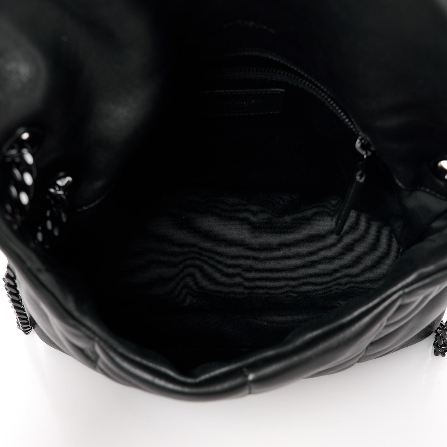 Lambskin Quilted Monogram Monochrome Small Loulou Puffer Chain Satchel Black
