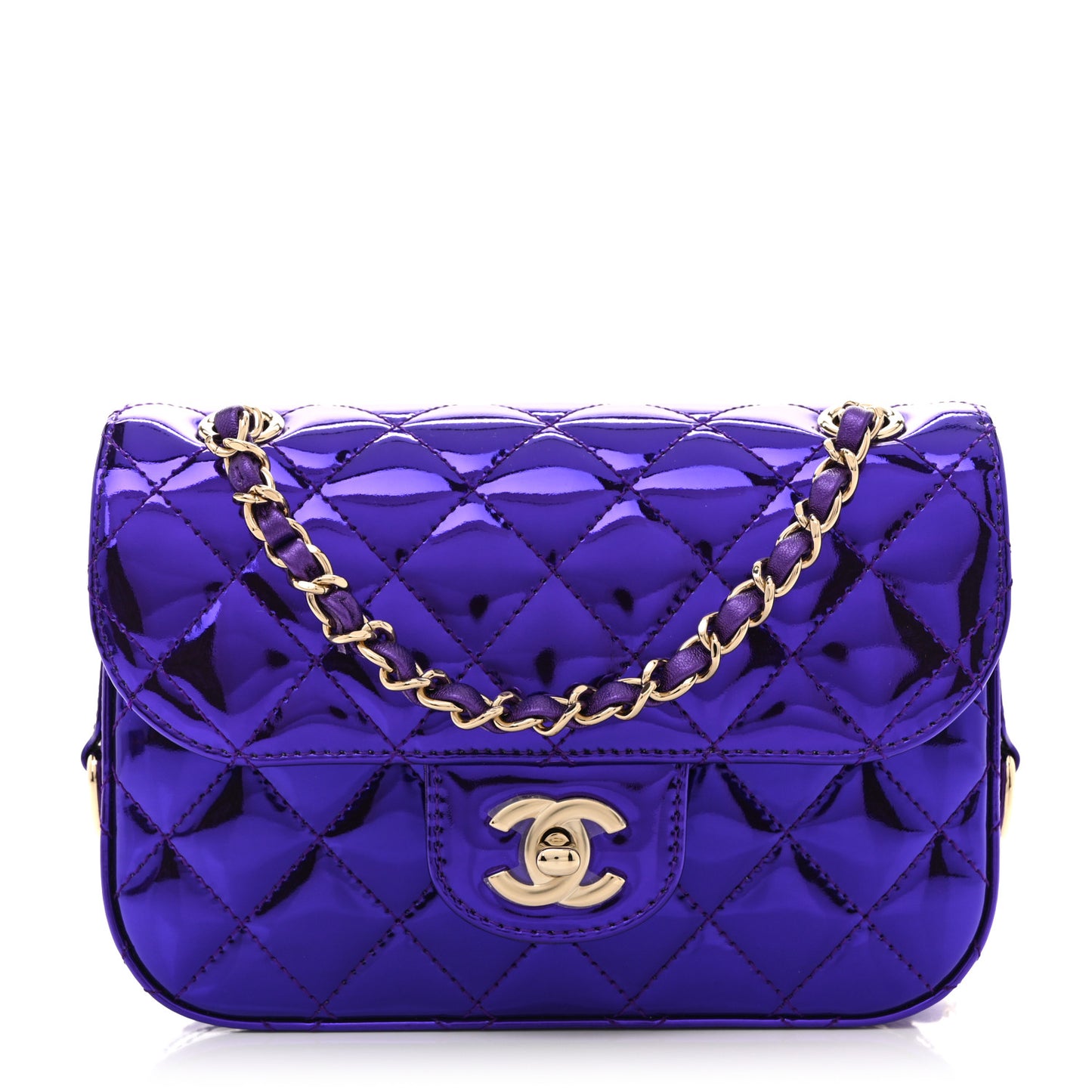 Mirror Calfskin Metallic Calfskin Quilted Hollywood Boulevard Mini Flap With Star Coin Purse Purple
