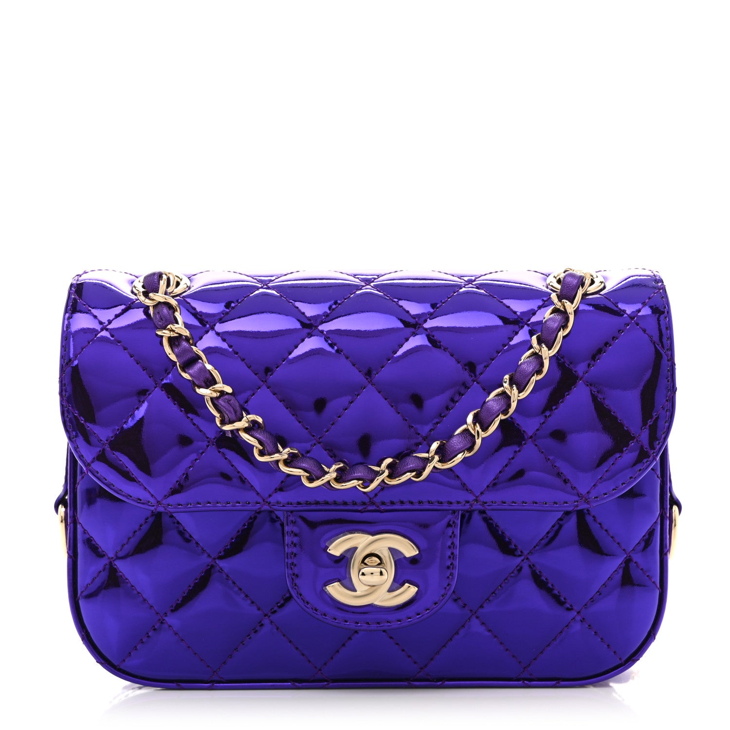 Chanel Mirror Calfskin Metallic Calfskin Quilted Hollywood Boulevard Mini Flap With Star Coin Purse Purple 1 of 10