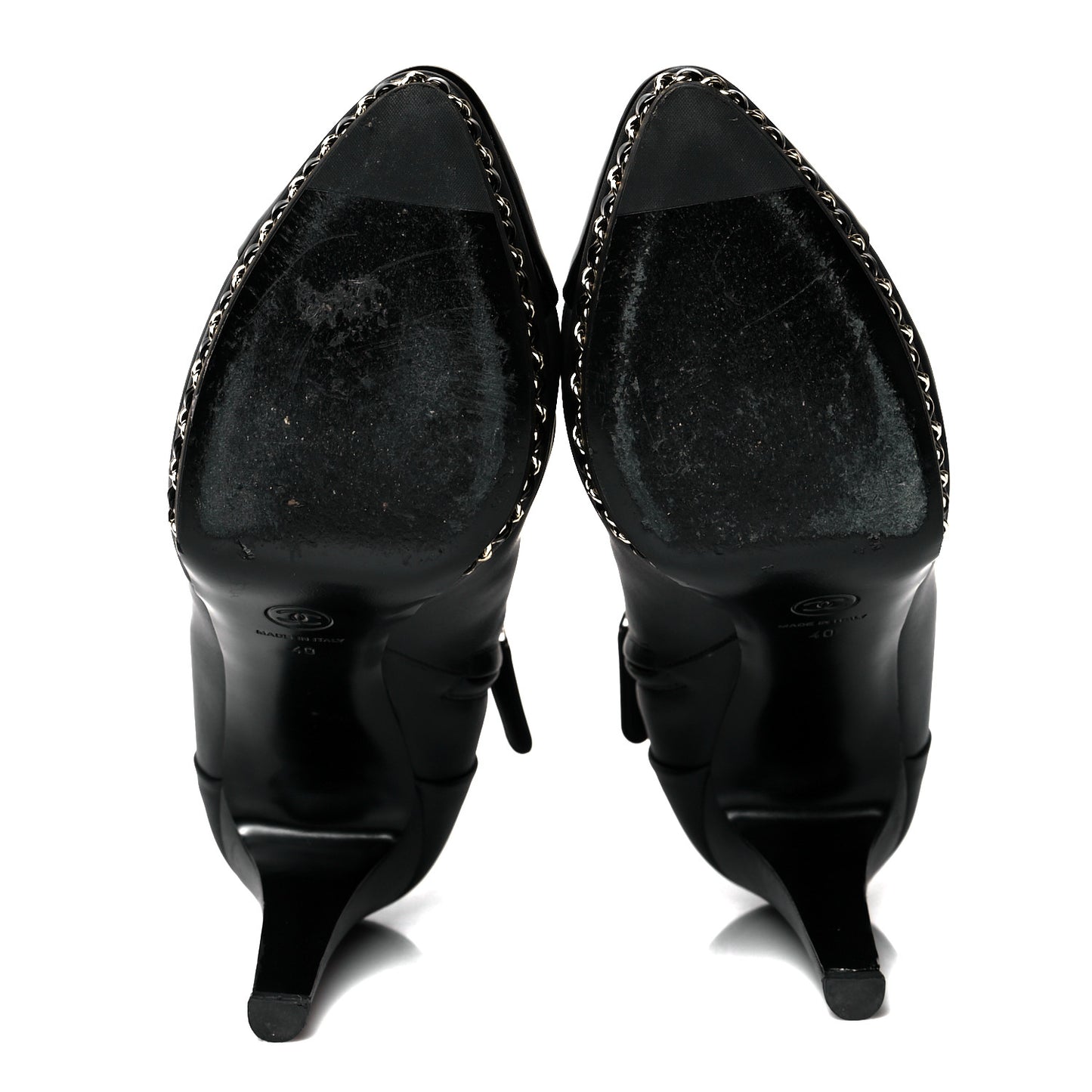 Lambskin CC Platform Cap Toe Chain Ankle Boots 40 Black