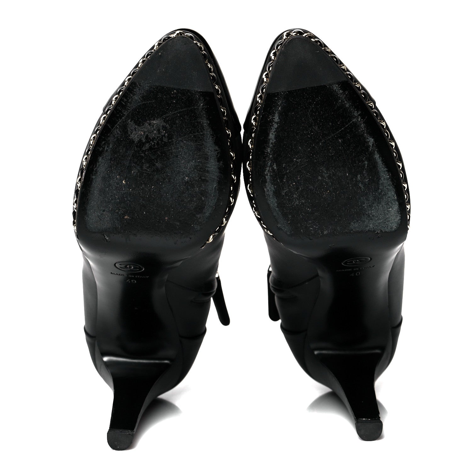 Chanel Lambskin CC Platform Cap Toe Chain Ankle Boots 40 Black 5 of 8