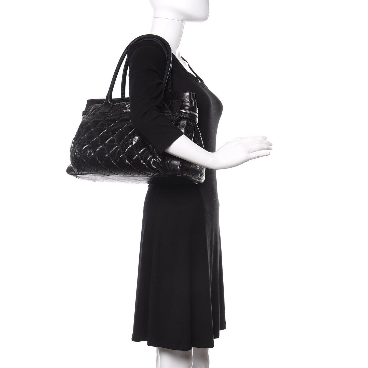 Glazed Calfskin Quilted Large New Portobello Tote Black