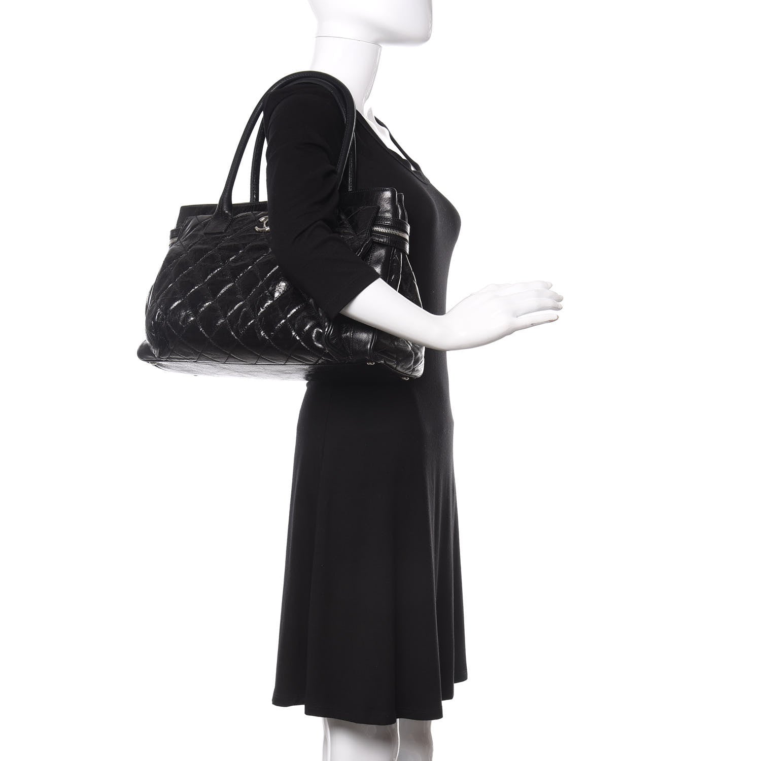 Chanel Glazed Calfskin Quilted Large New Portobello Tote Black 2 of 13