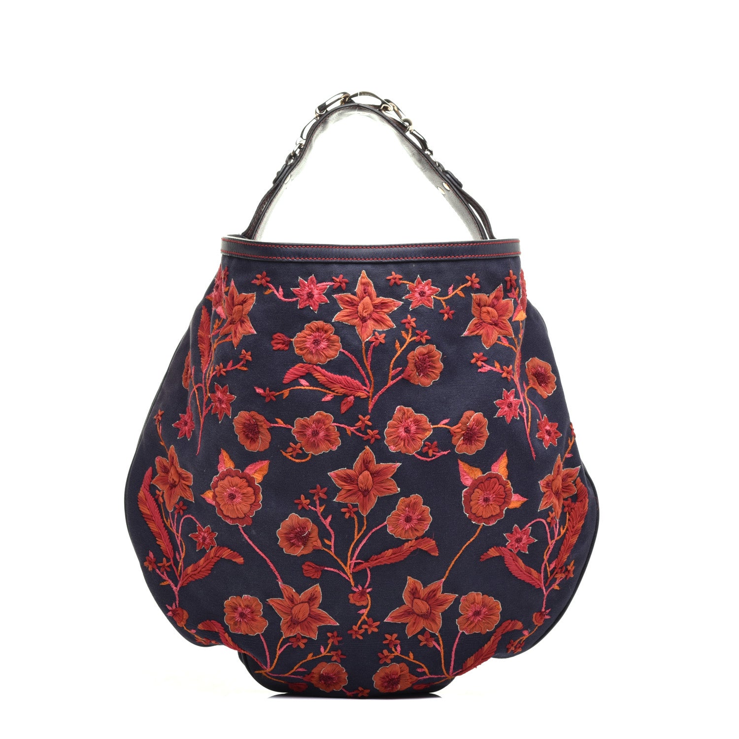 Gucci Canvas Embroidered Wave Hobo Blue Red 1 of 9