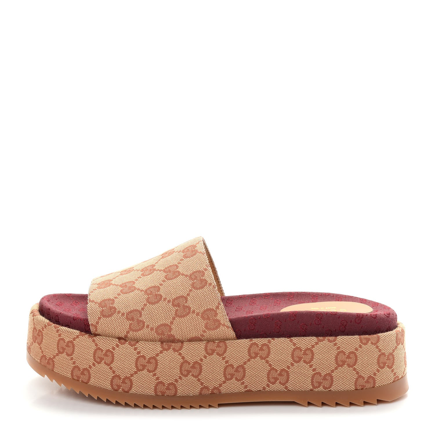 Gucci Canvas GG Monogram Angelina Platform Slide Sandals 38 Beige Ruggine 1 of 10