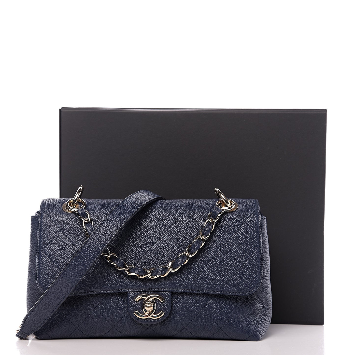 Caviar Quilted City Walk Flap Navy Blue