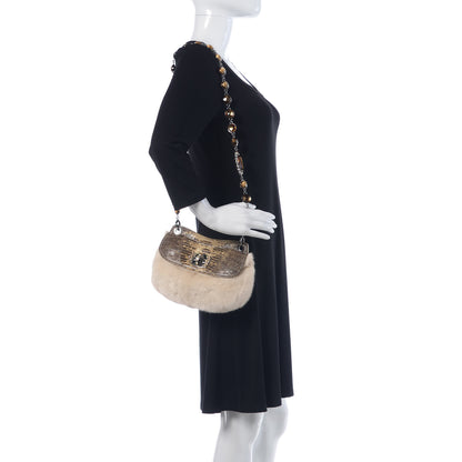 Miu Miu Rabbit Fur Lizard Crystal Shoulder Bag Avorio 2 of 9