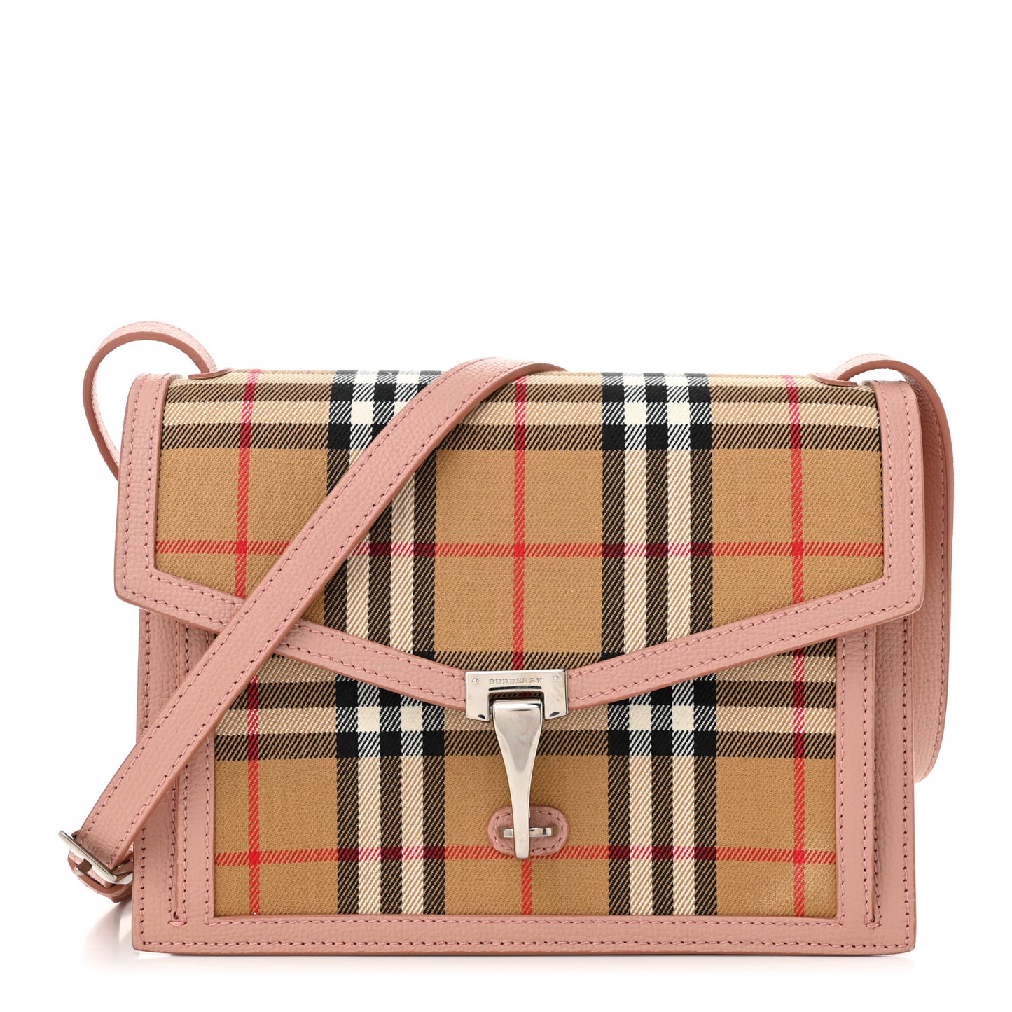 Grainy Calfskin Vintage Check Small Macken Crossbody Bag Ash Rose