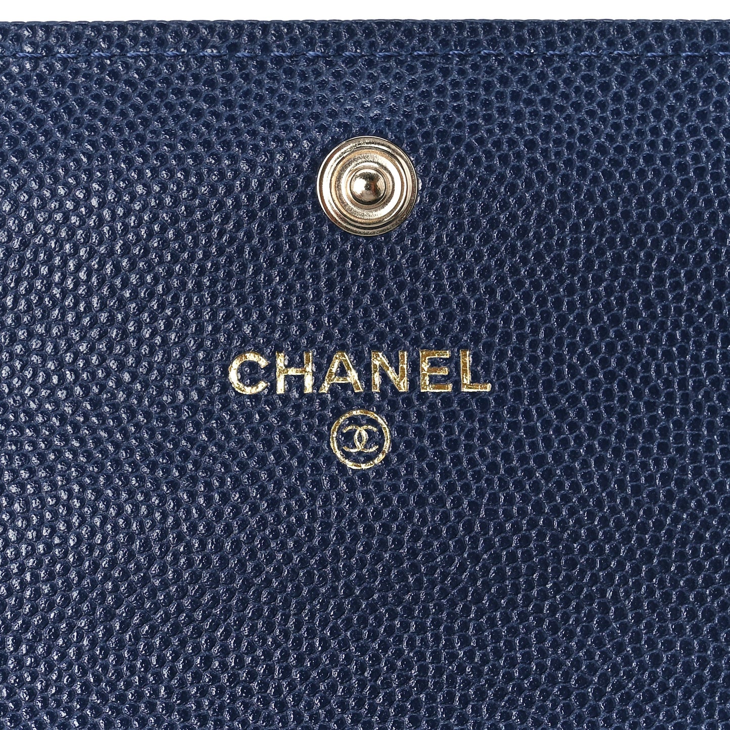 Caviar Quilted Crystal Long Flap Wallet Navy Blue